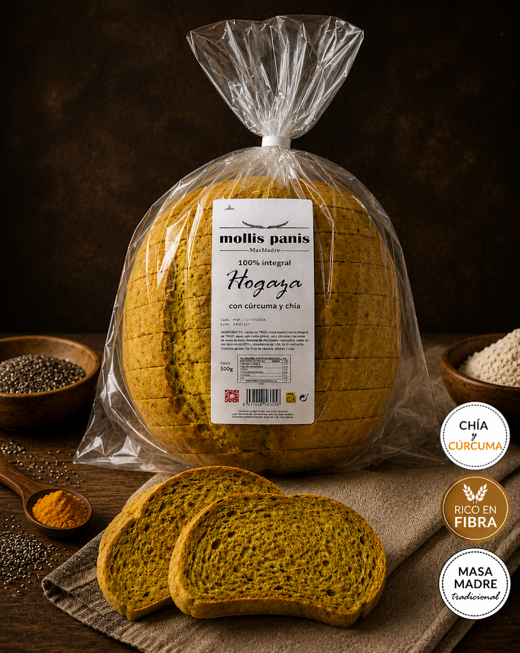 Hogaza 100% integral con chía y cúrcuma Hogaza 100% integral con chía y cúrcuma