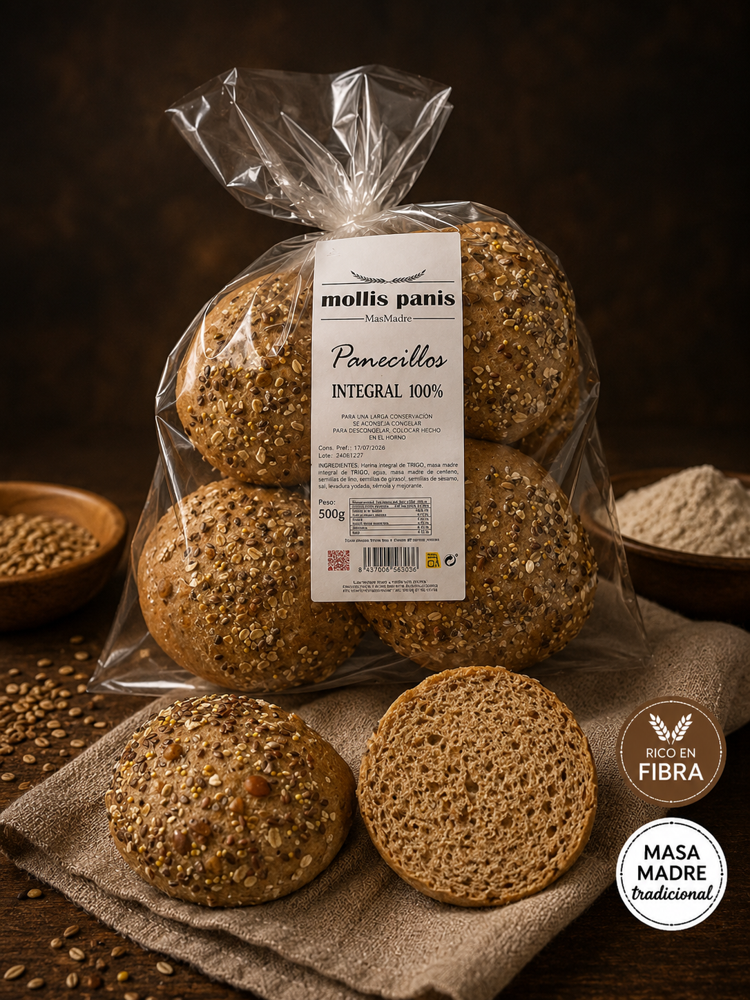 Panecillos integrales 100% mollis panis Panecillos integrales 100% mollis panis